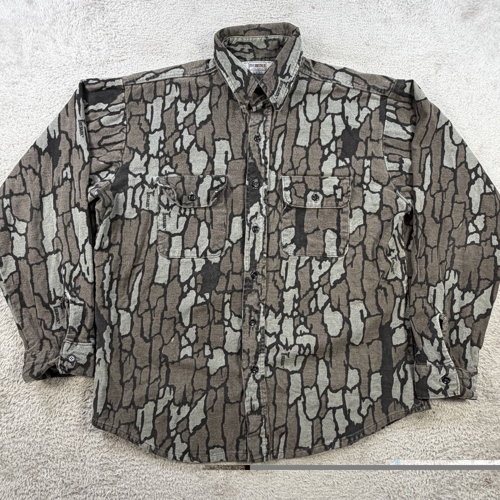 Vintage Five Brother Shirt Mens Large Trebark Camo USA Made Chamois Flannel